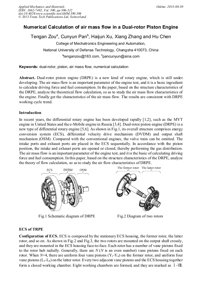 Numerical Calculation of Air Mass Flow in a DualRotor Piston Engine