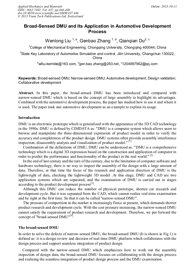 BroadSensed DMU and its Application in Automotive Development Process