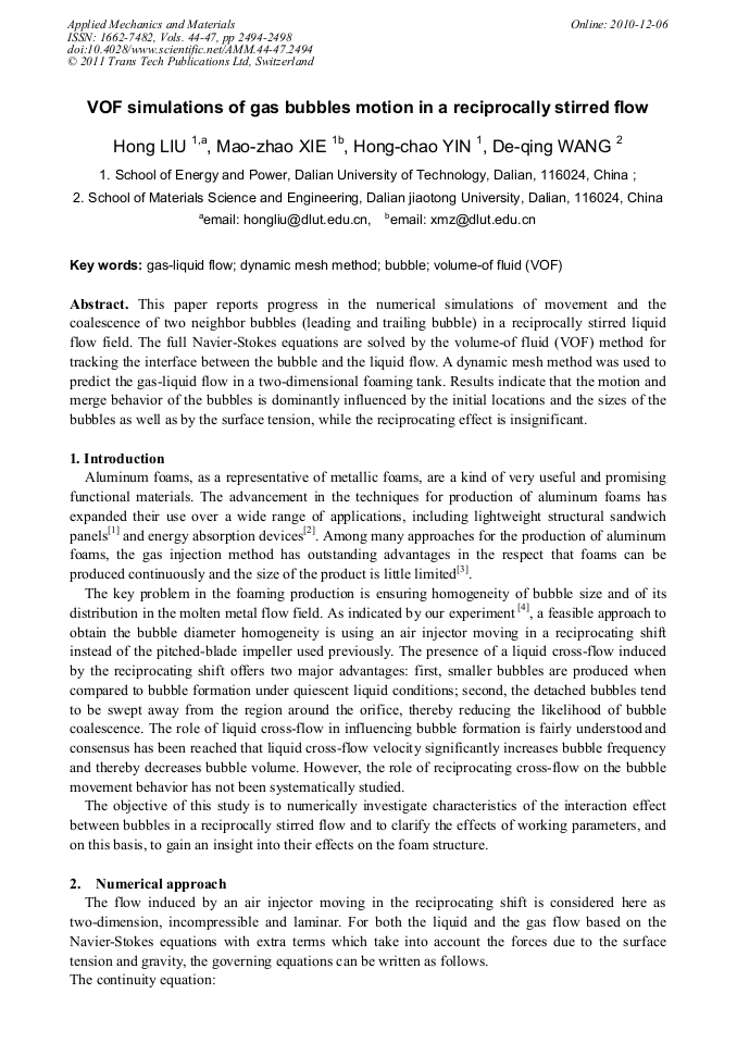 VOF Simulations of Gas Bubbles Motion in a Reciprocally Stirred Flow