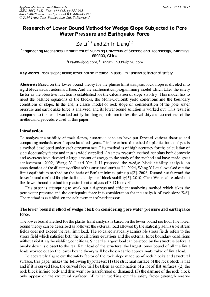 Research of Lower Bound Method for Wedge Slope Subjected to Pore Water