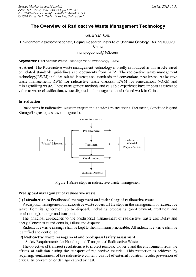The Overview of Radioactive Waste Management Technology