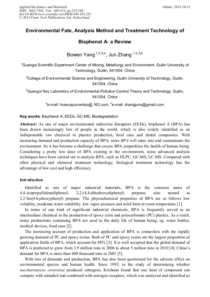 Environmental Fate, Analysis Method and Treatment Technology of