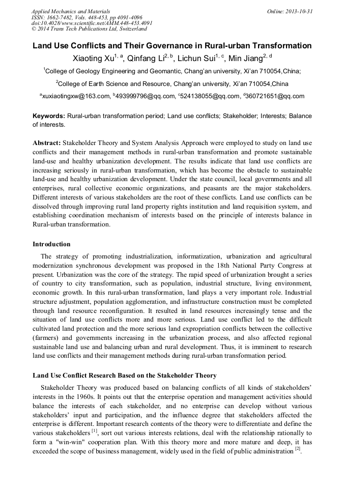 Land Use Conflicts and their Governance in RuralUrban Transformation
