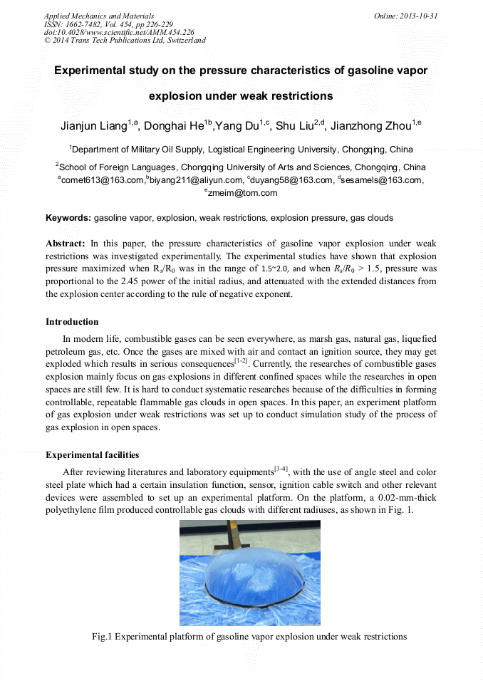 Experimental Study on the Pressure Characteristics of Gasoline Vapor