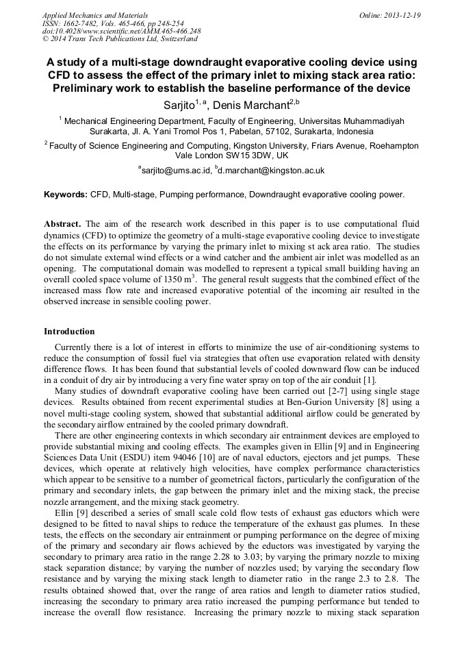 A Study of a MultiStage Downdraught Evaporative Cooling Device Using