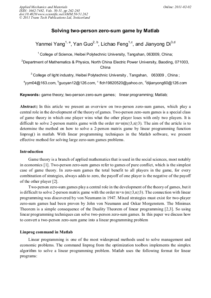 Solving TwoPerson ZeroSum Game by Matlab