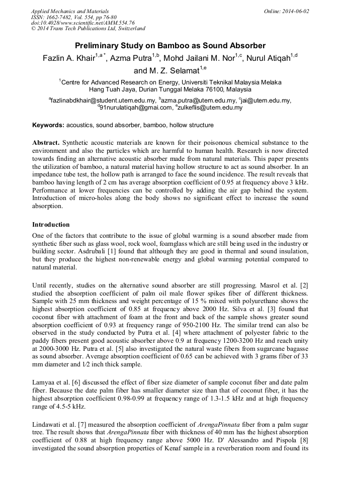 Preliminary Study on Bamboo as Sound Absorber