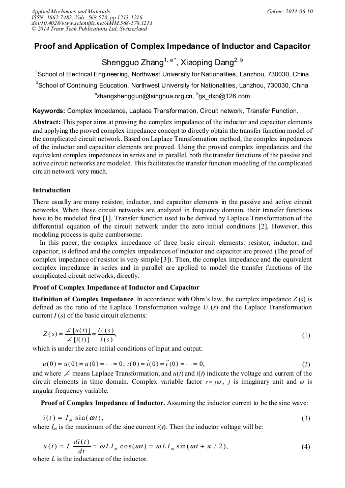Proof and Application of Complex Impedance of Inductor and Capacitor
