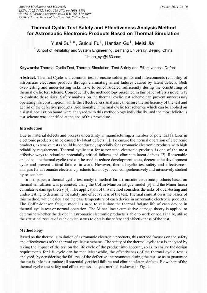 Thermal Cyclic Test Safety and Effectiveness Analysis Method for