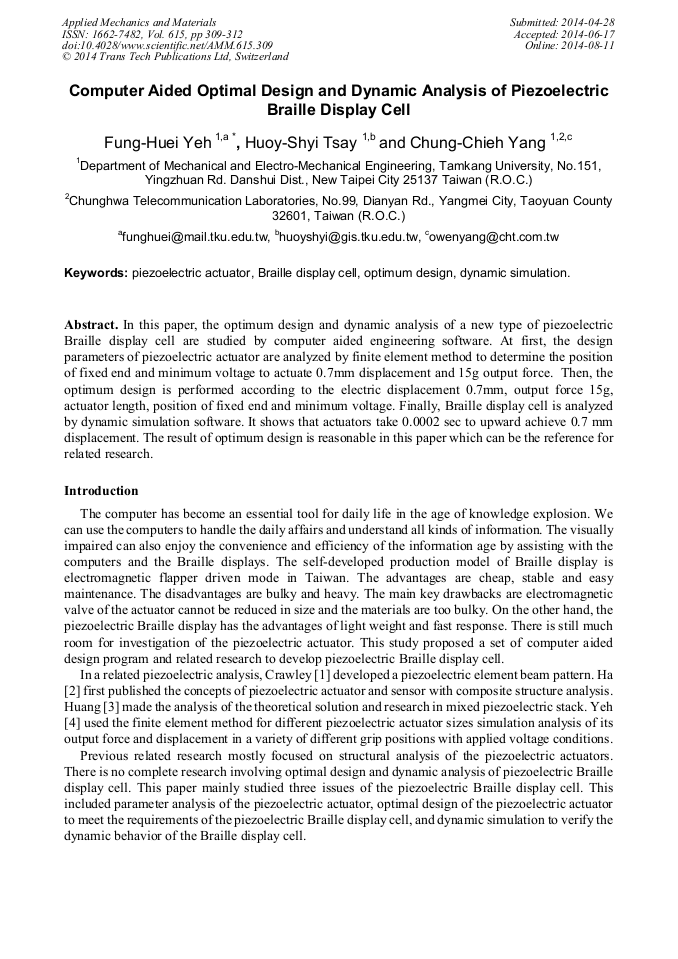 Computer Aided Optimal Design and Dynamic Analysis of Piezoelectric