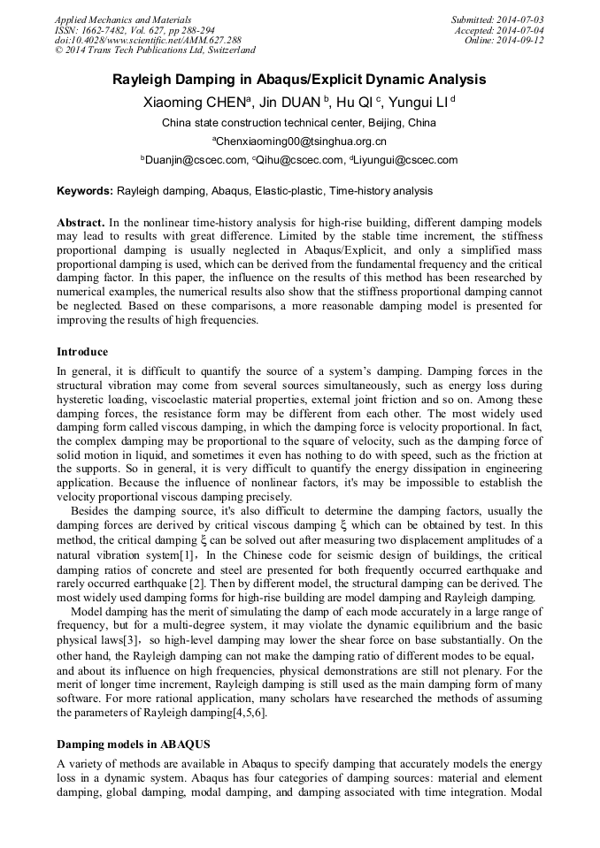 Rayleigh Damping in Abaqus/Explicit Dynamic Analysis
