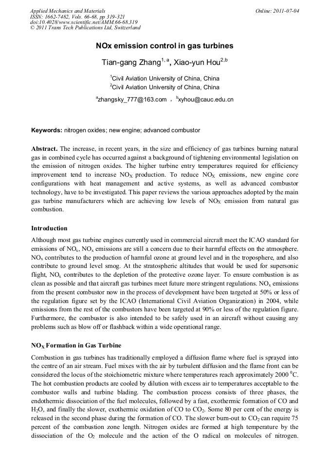 NOx Emission Control in Gas Turbines