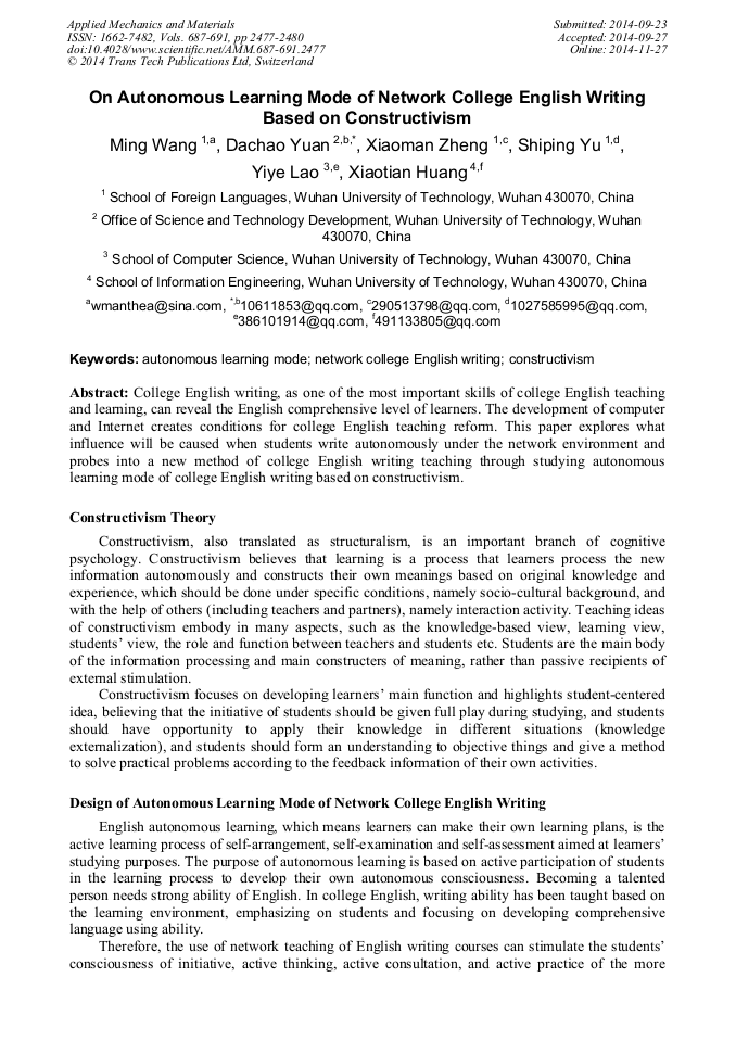 On Autonomous Learning Mode of Network College English Writing Based on