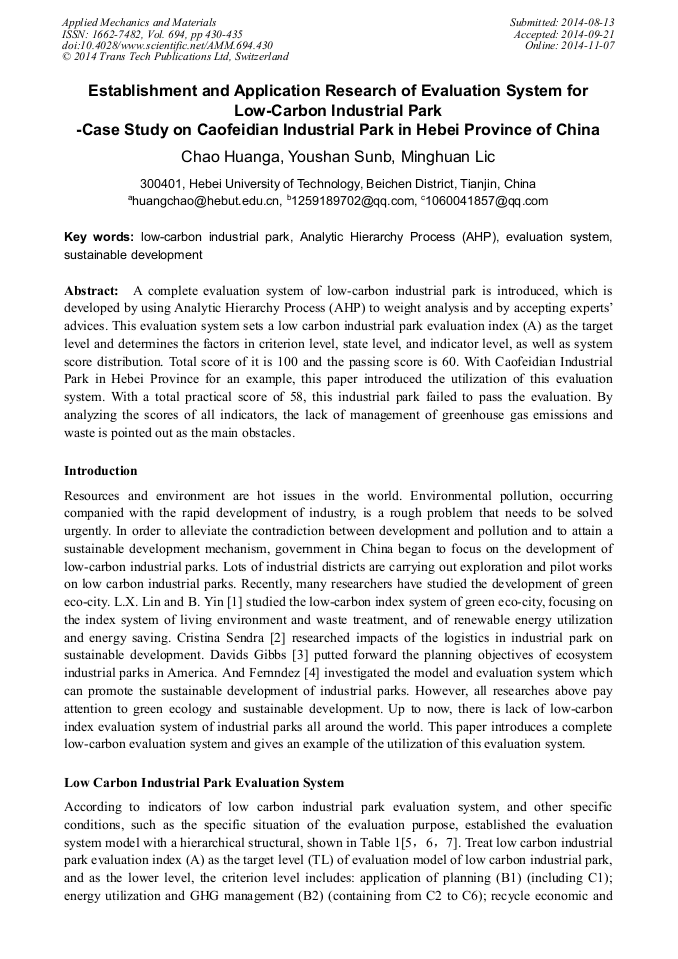 Establishment and Application Research of Evaluation System for Low