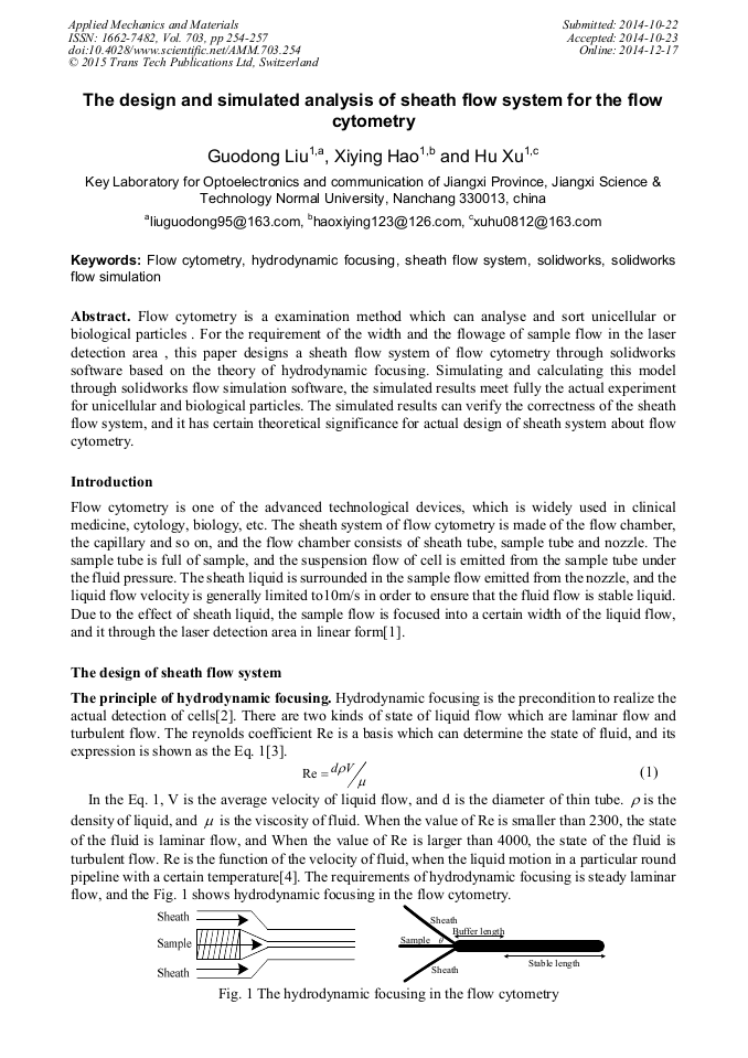 The Design and Simulated Analysis of Sheath Flow System for the Flow