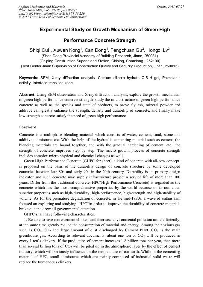Experimental Study on Growth Mechanism of Green High Performance