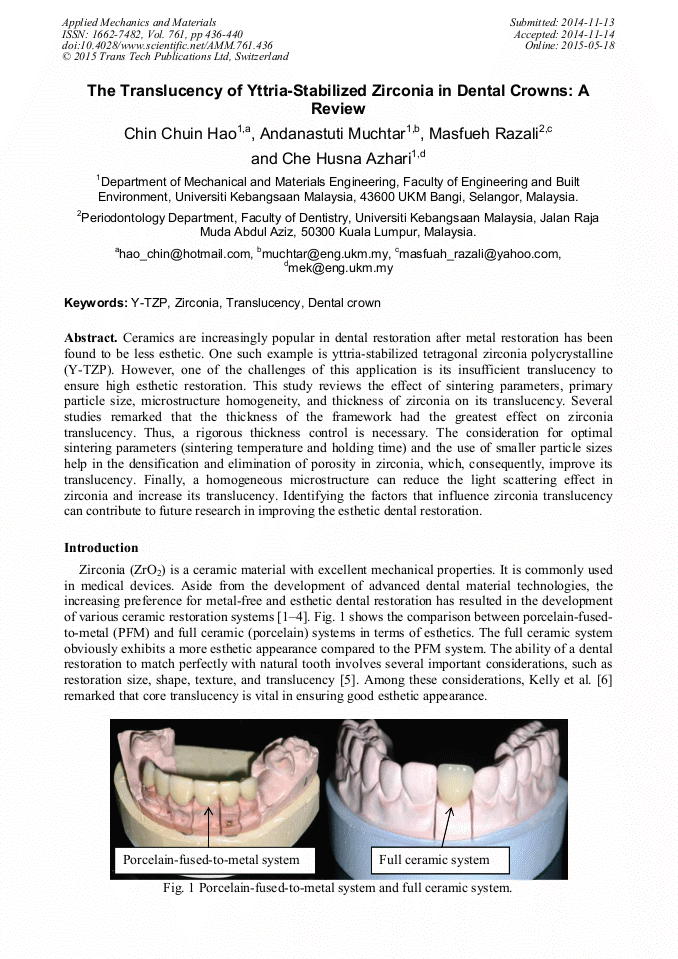 The Translucency of YttriaStabilized Zirconia in Dental Crowns A