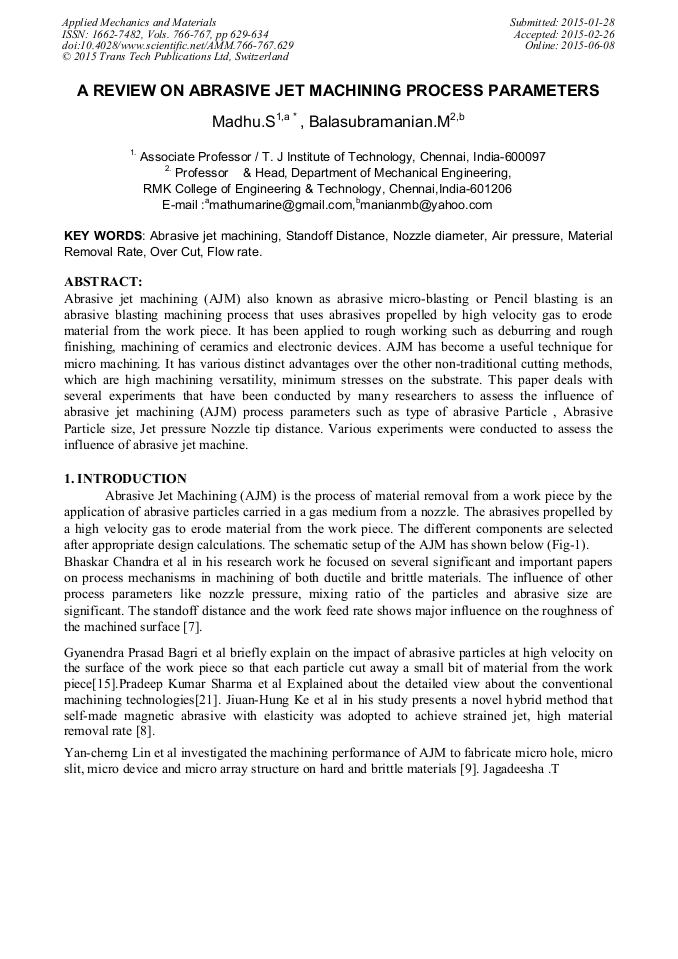 A Review on Abrasive Jet Machining Process Parameters