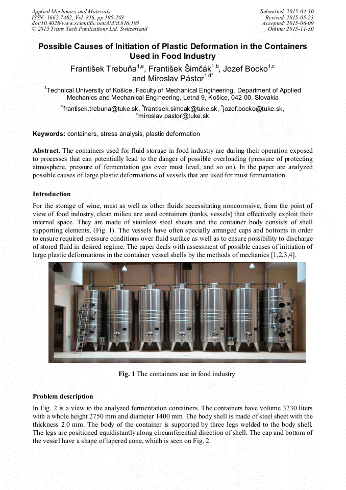 Possible Causes of Initiation of Plastic Deformation in the Containers Used in Food Industry