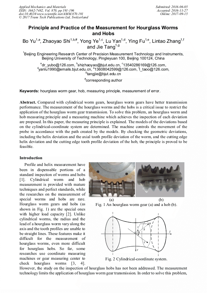 Principle and Practice of the Measurement for Hourglass Worms and Hobs