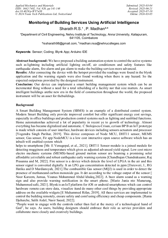 Monitoring of Building Services Using Artificial Intelligence