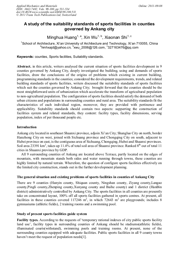A Study of the Suitability Standards of Sports Facilities in Counties