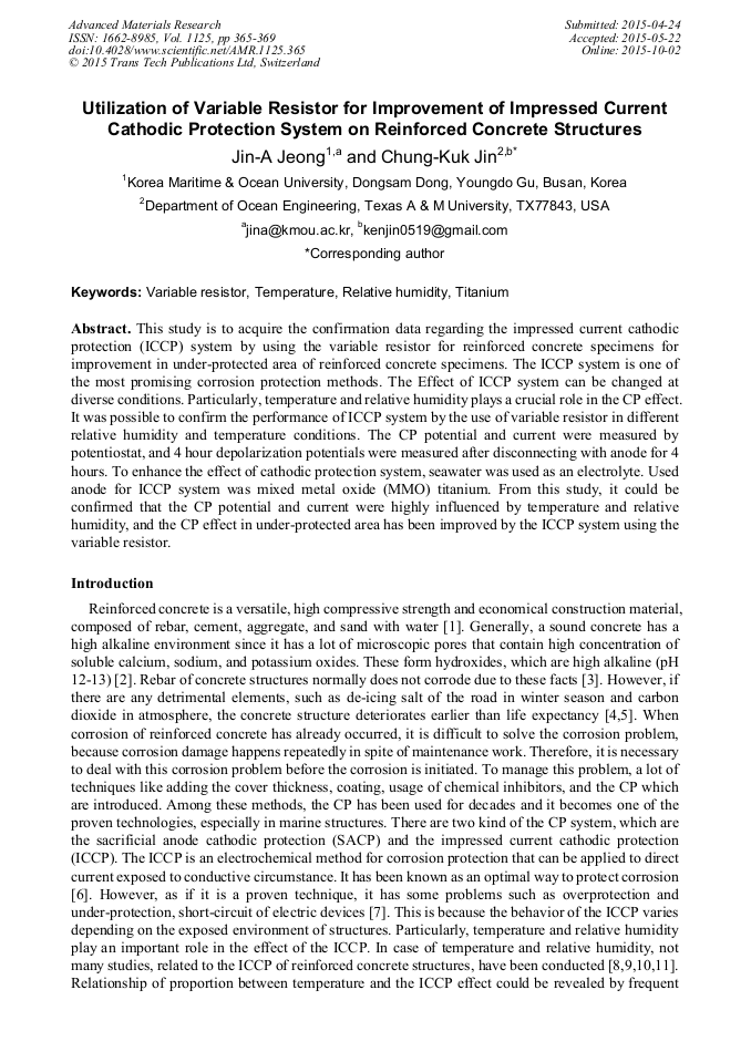 Utilization of Variable Resistor for Improvement of Impressed Current