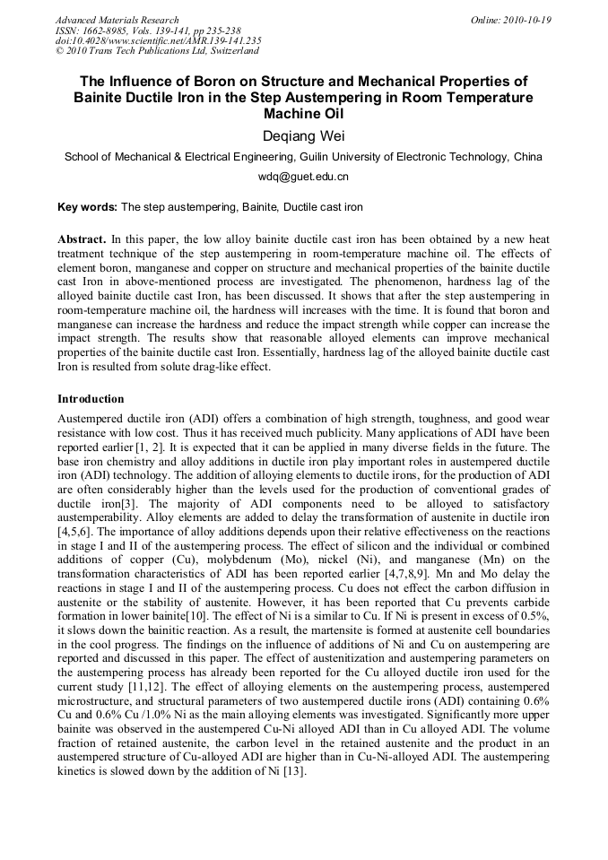 The Influence of Boron on Structure and Mechanical Properties of