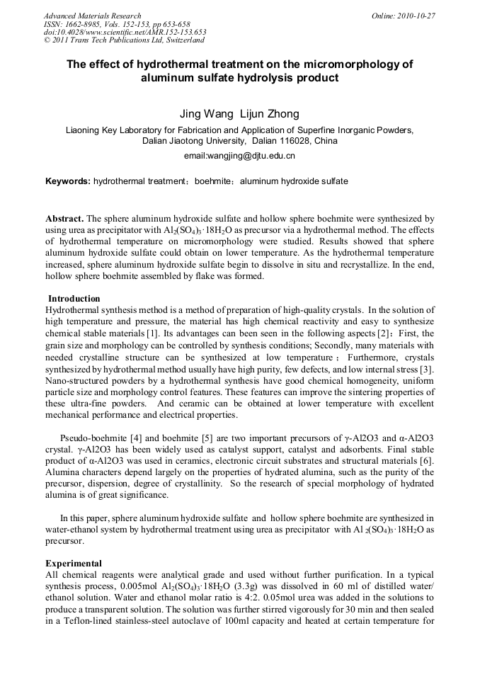The Effect of Hydrothermal Treatment on the Micromorphology of Aluminum