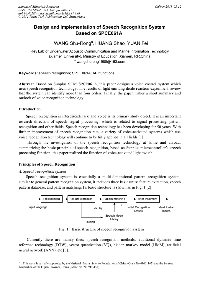 Design and Implementation of Speech Recognition System Based on