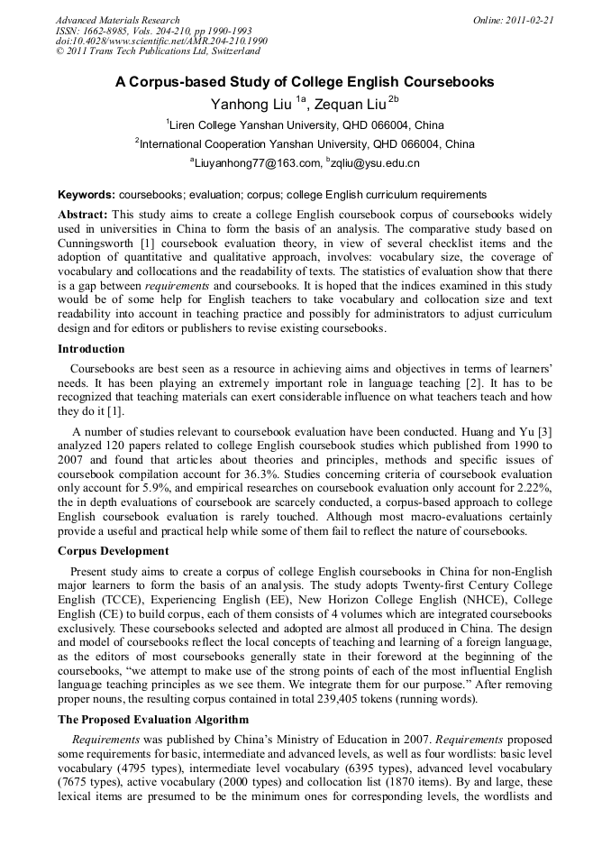 A CorpusBased Study of College English Coursebooks