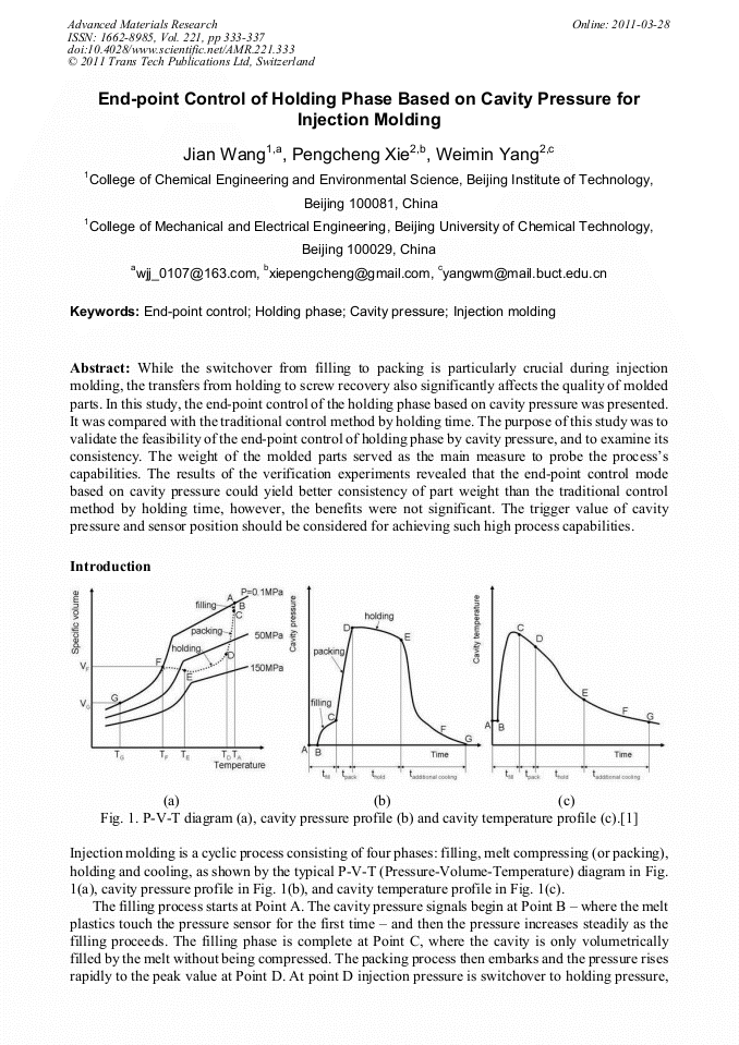 EndPoint Control of Holding Phase Based on Cavity Pressure for