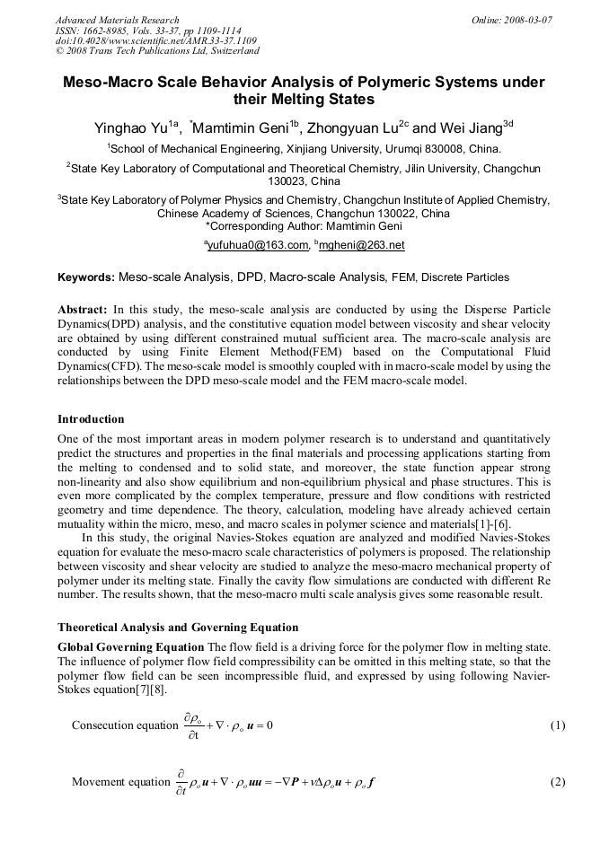 MesoMacro Scale Behavior Analysis of Polymeric Systems under their