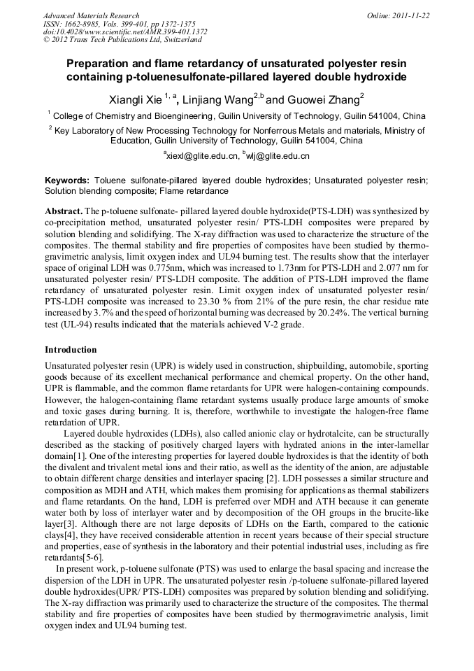 Preparation and Flame Retardancy of Unsaturated Polyester Resin