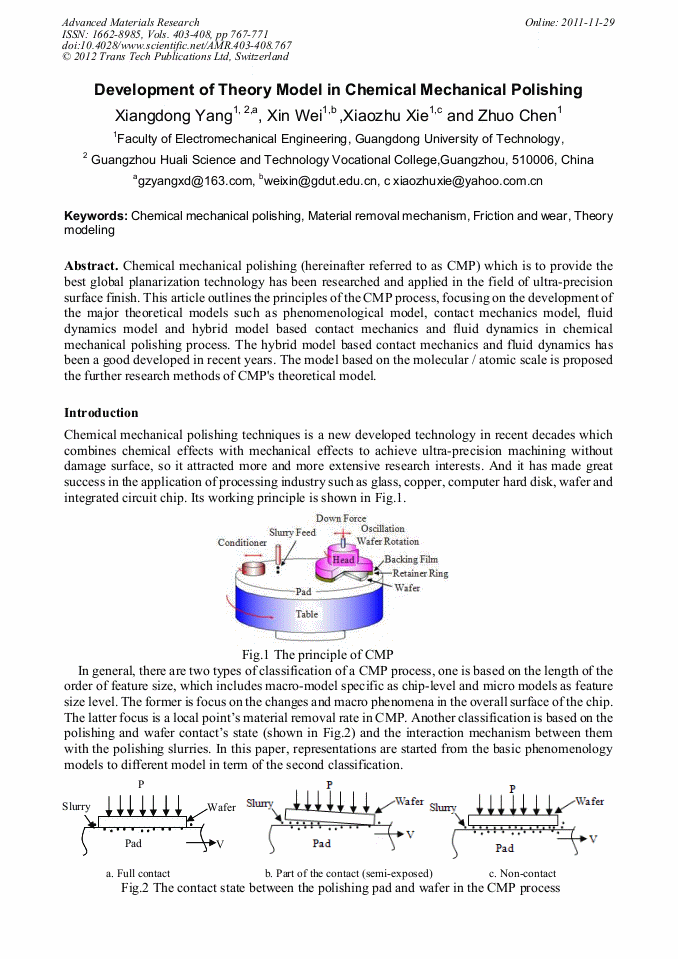 Development of Theory Model in Chemical Mechanical Polishing