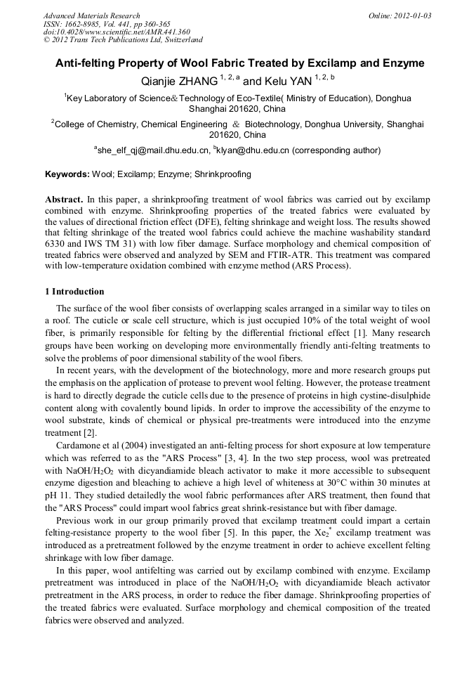 AntiFelting Property of Wool Fabric Treated by Excilamp and Enzyme