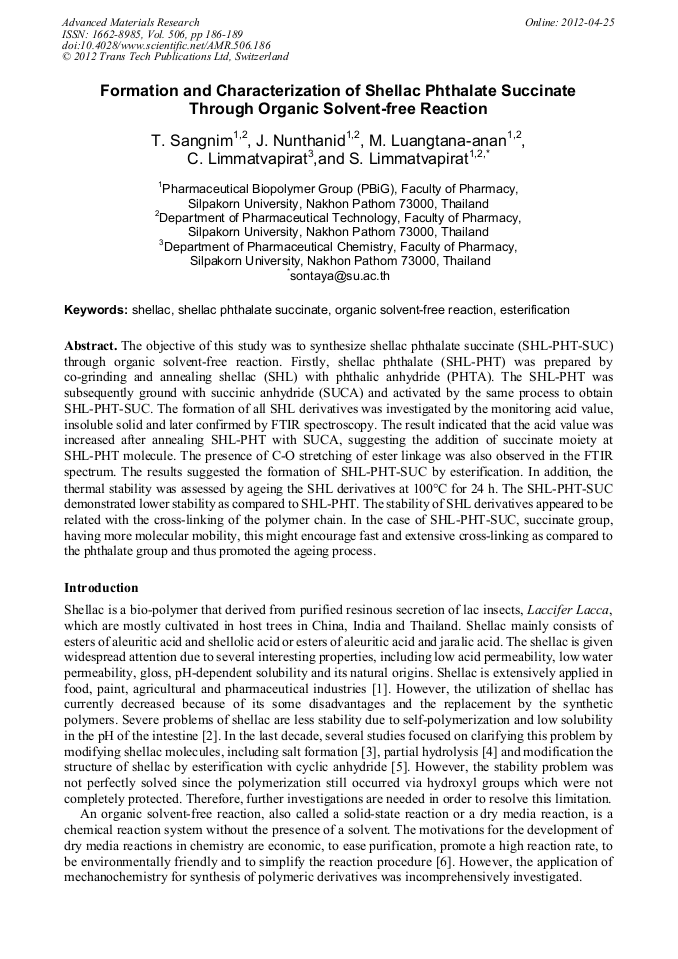 Formation and Characterization of Shellac Phthalate Succinate through