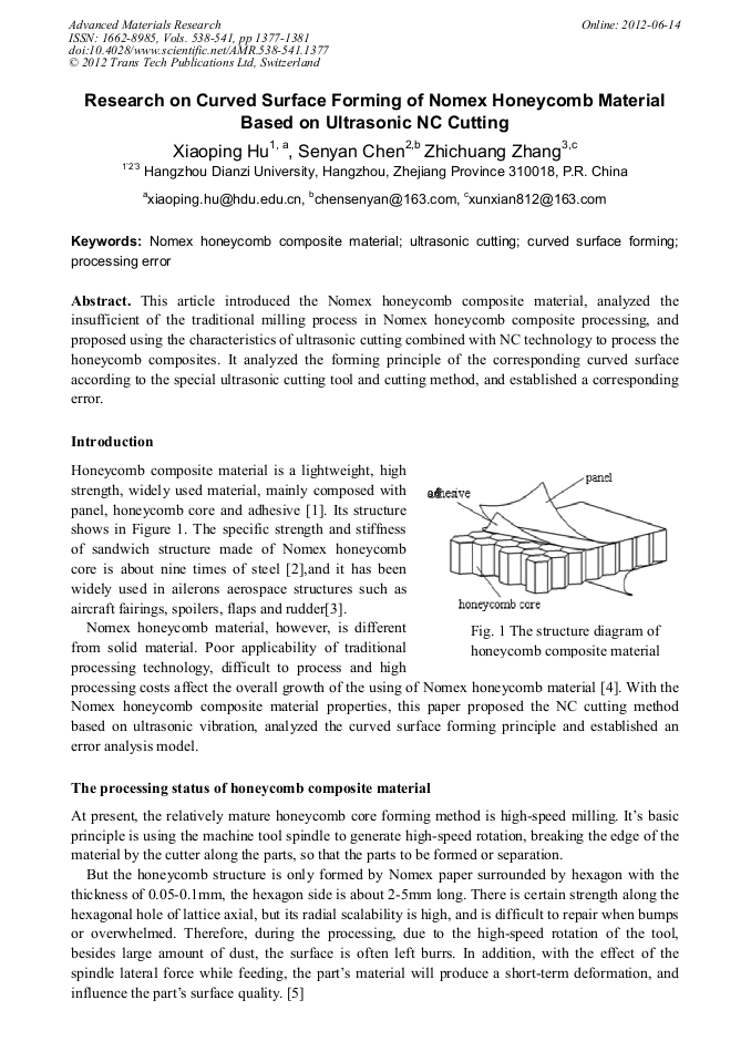 Research on Curved Surface Forming of Nomex