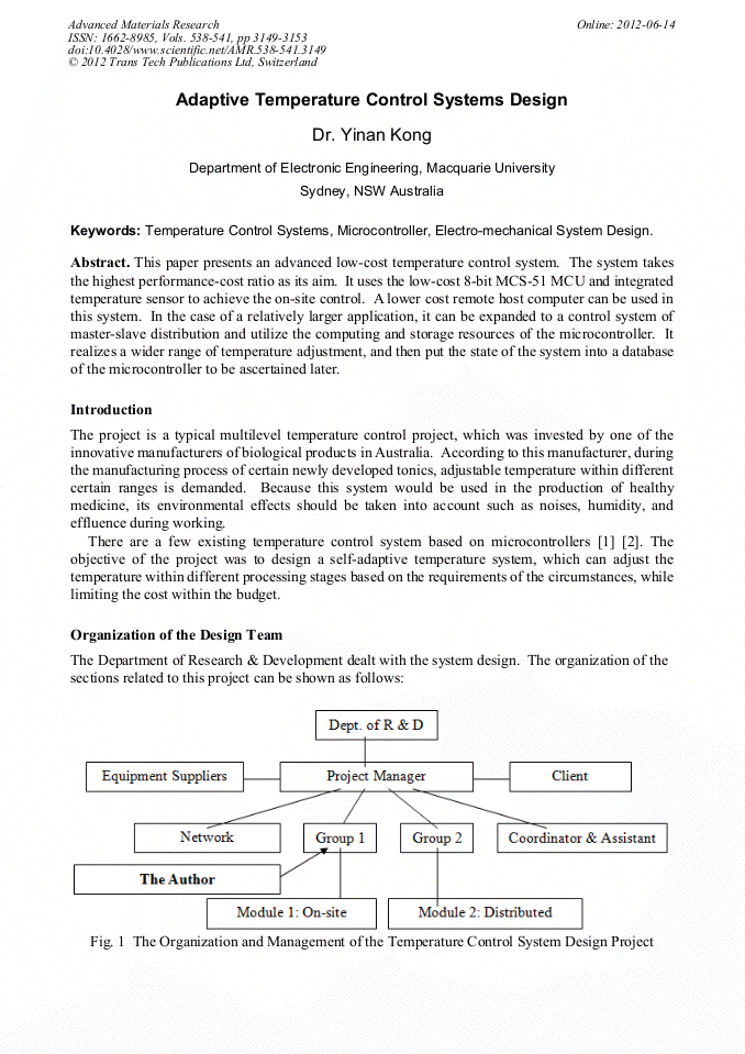 Adaptive Temperature Control Systems Design