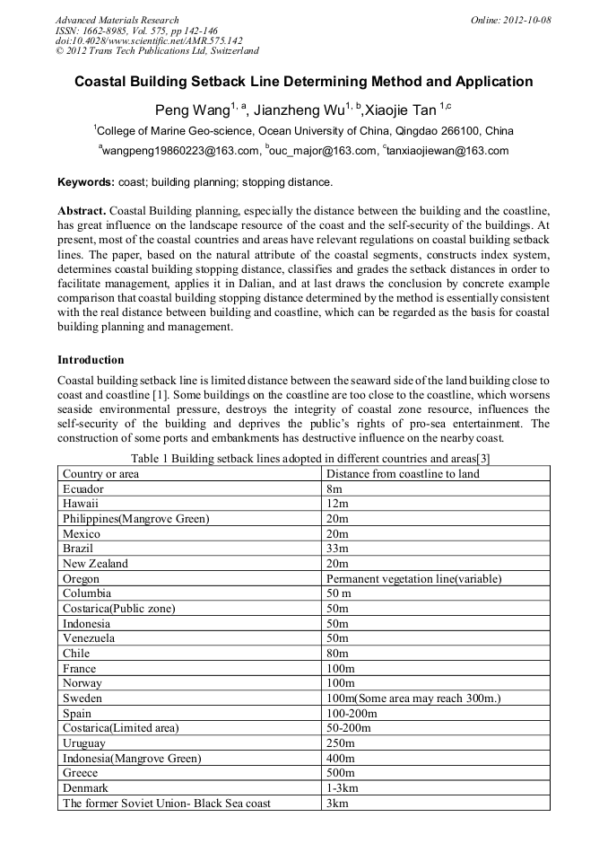 Coastal Building Setback Line Determining Method and Application