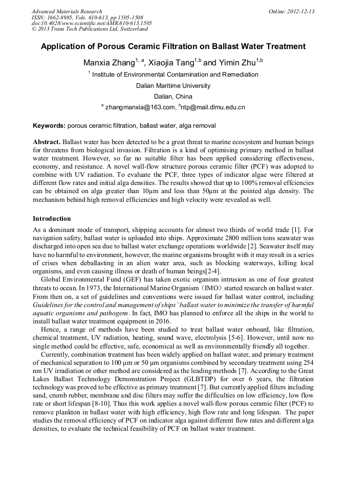 Research papers on water treatment