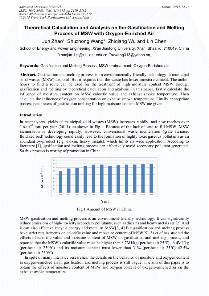 Theoretical Calculation and Analysis on the Gasification and Melting