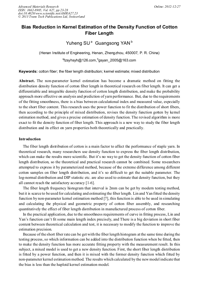Bias Reduction in Kernel Estimation of the Density Function of Cotton