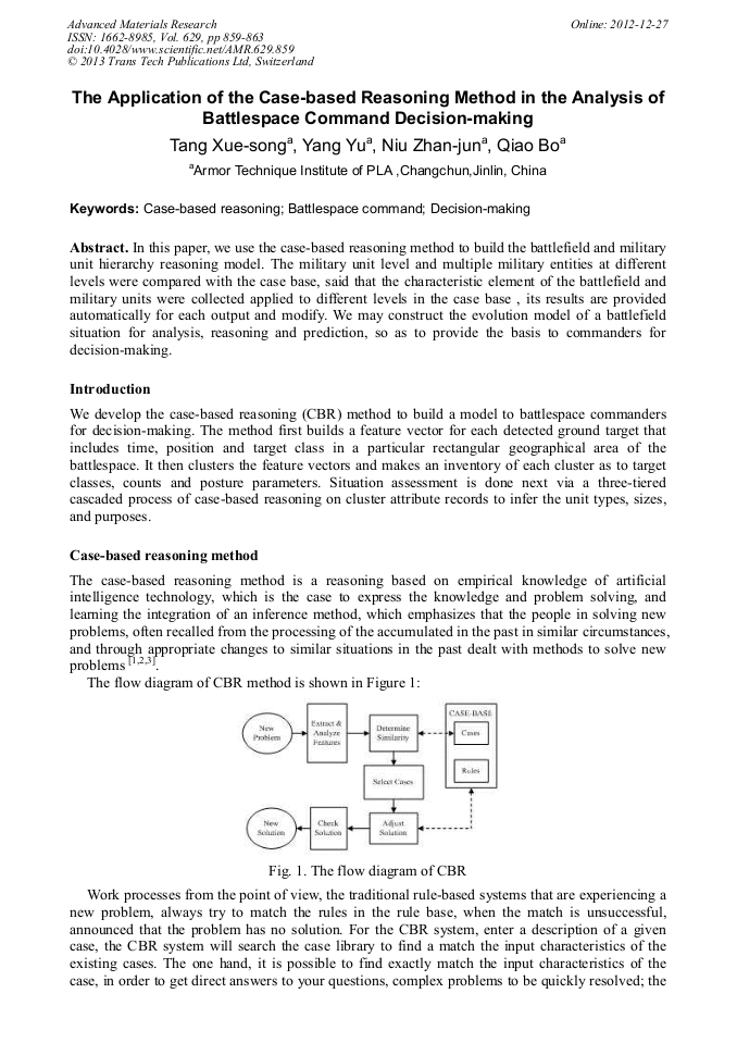 The Application of the CaseBased Reasoning Method in the Analysis of