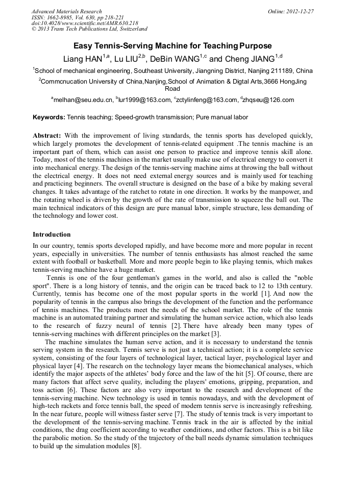 Easy TennisServing Machine for Teaching Purpose