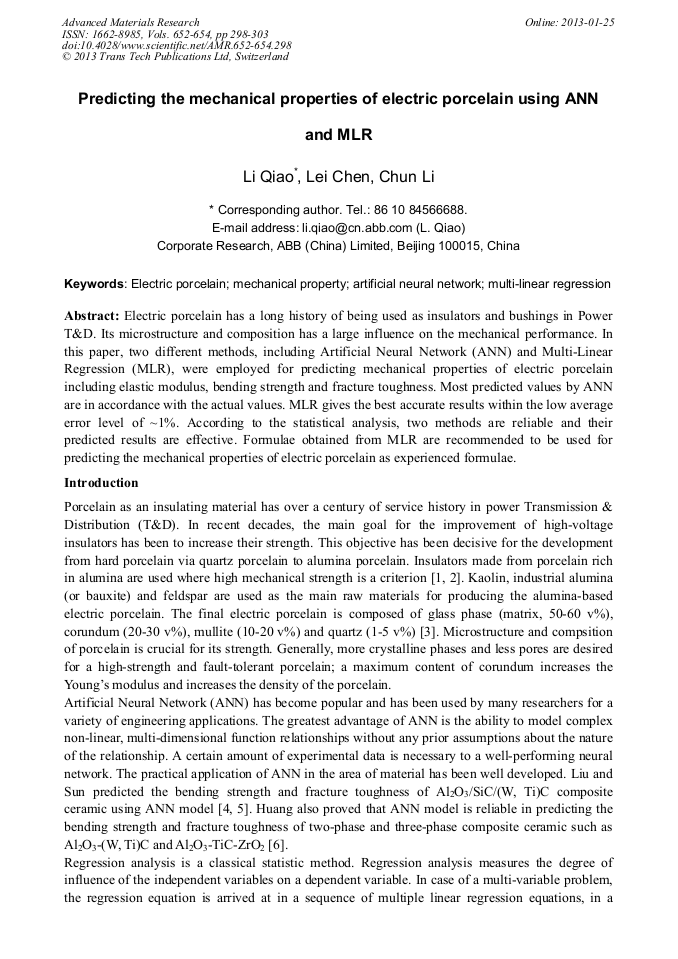 Predicting the Mechanical Properties of Electric Porcelain Using ANN