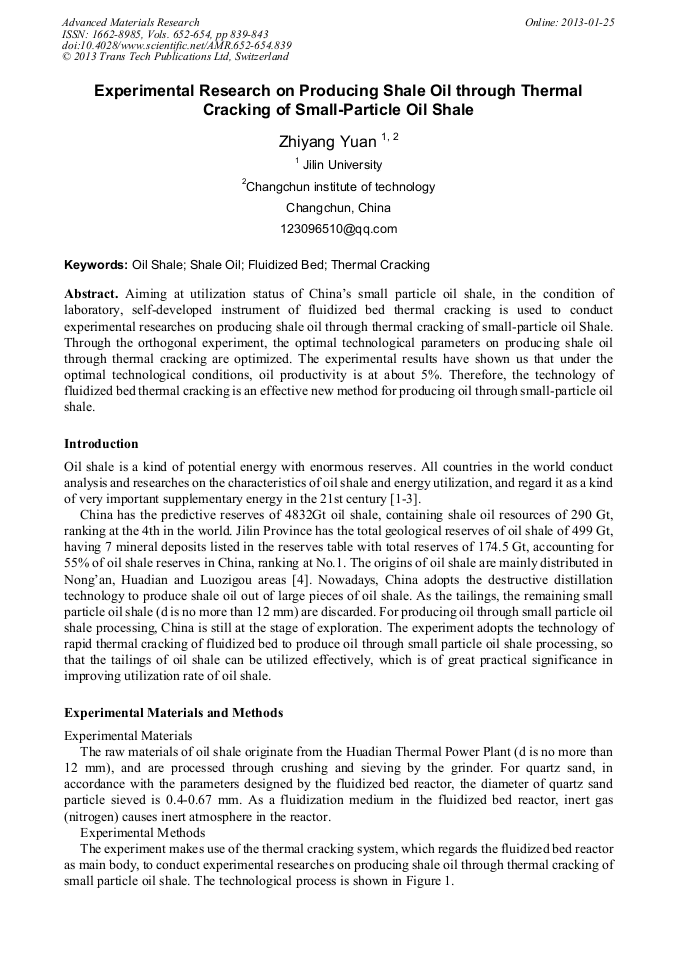Experimental Research on Producing Shale Oil through Thermal Cracking
