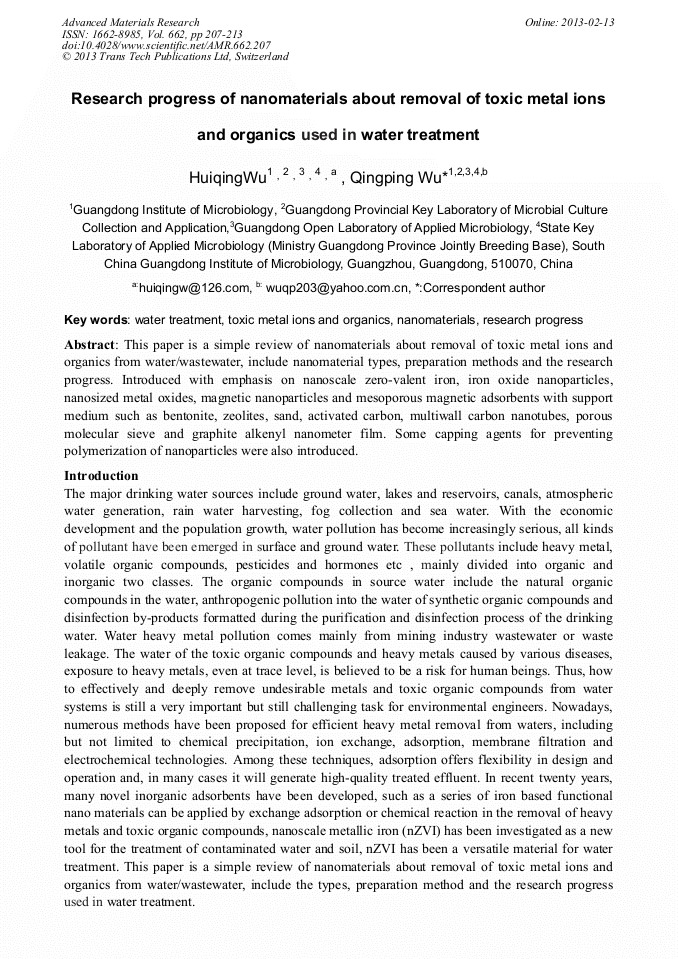 Research papers on water treatment