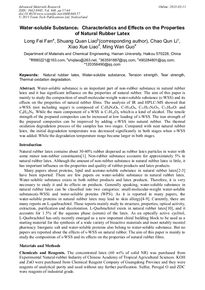 WaterSoluble Substance Characteristics and Effects on the Properties