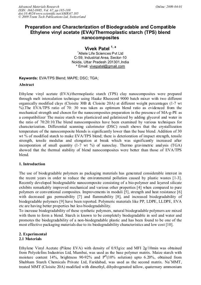 Preparation and Characterization of Biodegradable and Compatible